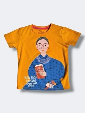 Piccolina RBG Graphic T-Shirt Girls 3T Mustard Yellow Ruth Bader Ginsburg Tee